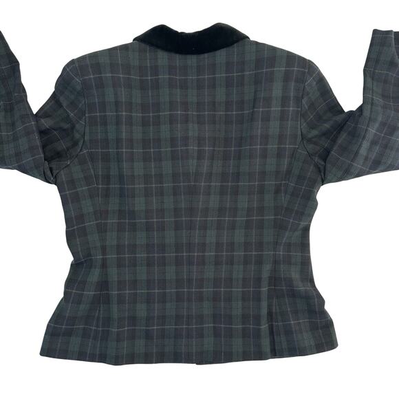 Jones New York Blazer Women’s 14 Plaid Green Black Velvet Collar Vintage - Picture 8 of 8